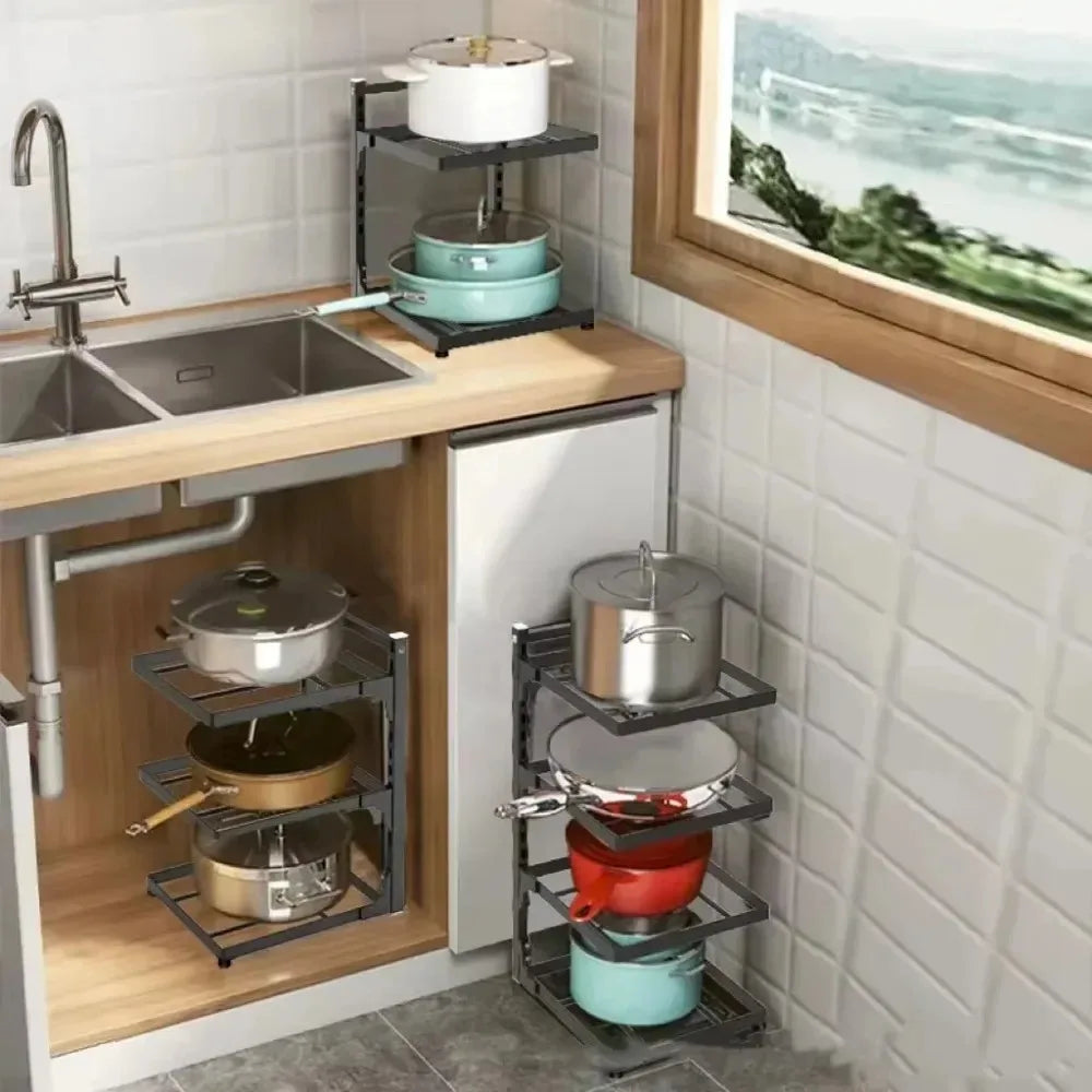 4-Tier Adjustable Pot Storage Rack Under-Sink/Countertop