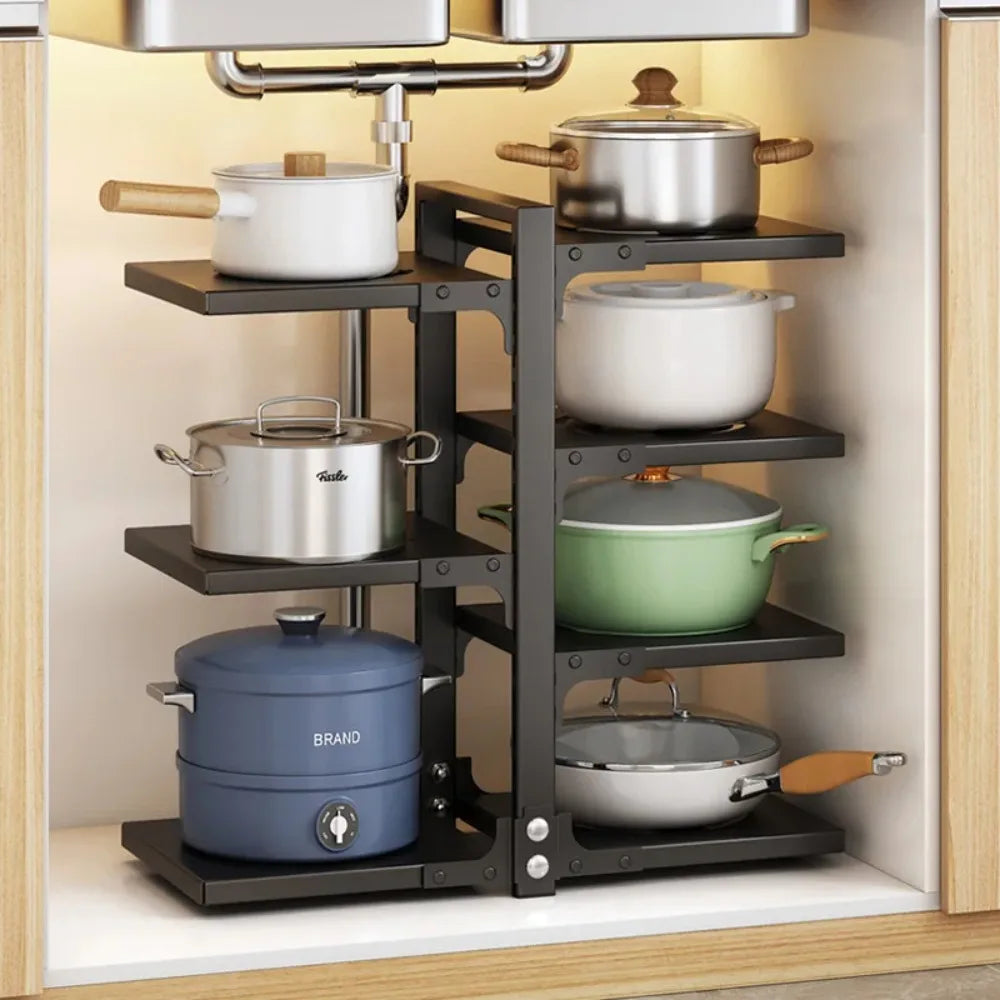 4-Tier Adjustable Pot Storage Rack Under-Sink/Countertop