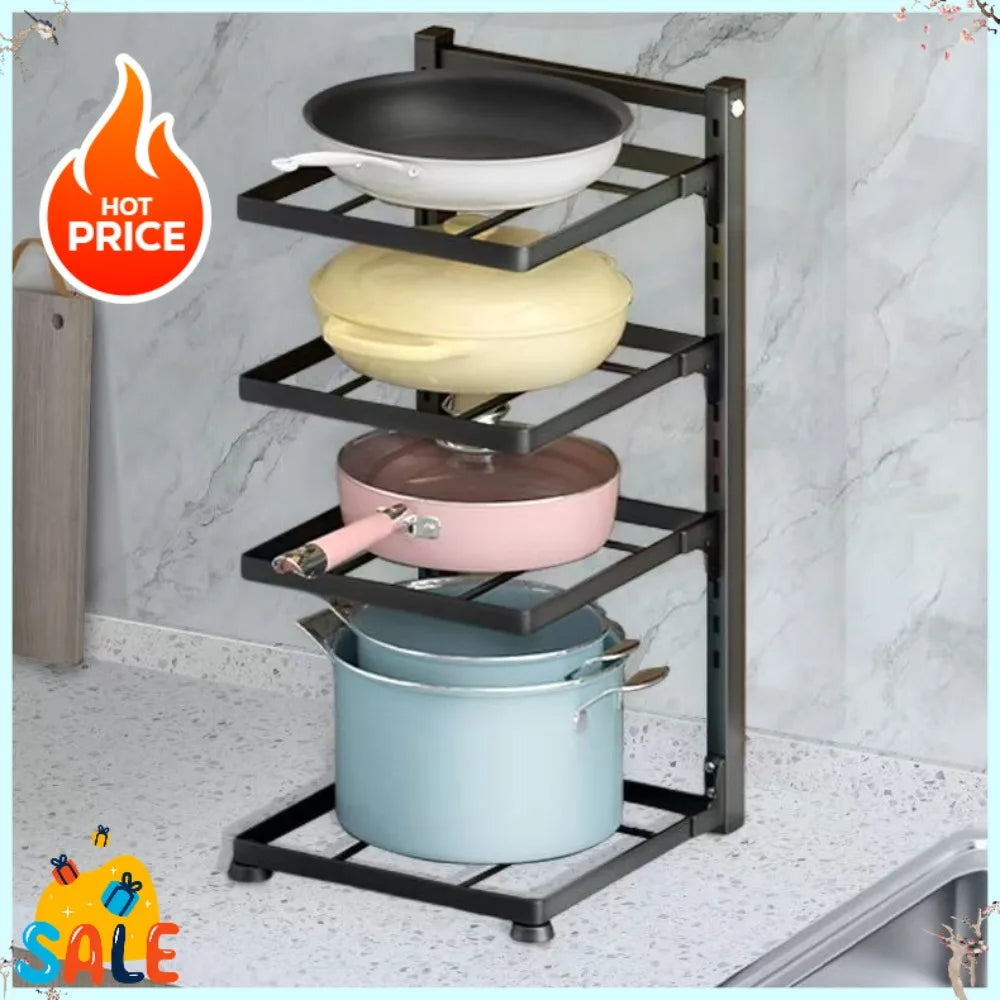 4-Tier Adjustable Pot Storage Rack Under-Sink/Countertop