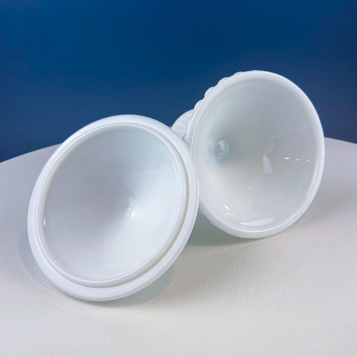 Vintage Milk Glass Set of Bowls with Lid. Swirl Motif