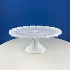 Vintage Thumb Print Milk Glass Cake Stand