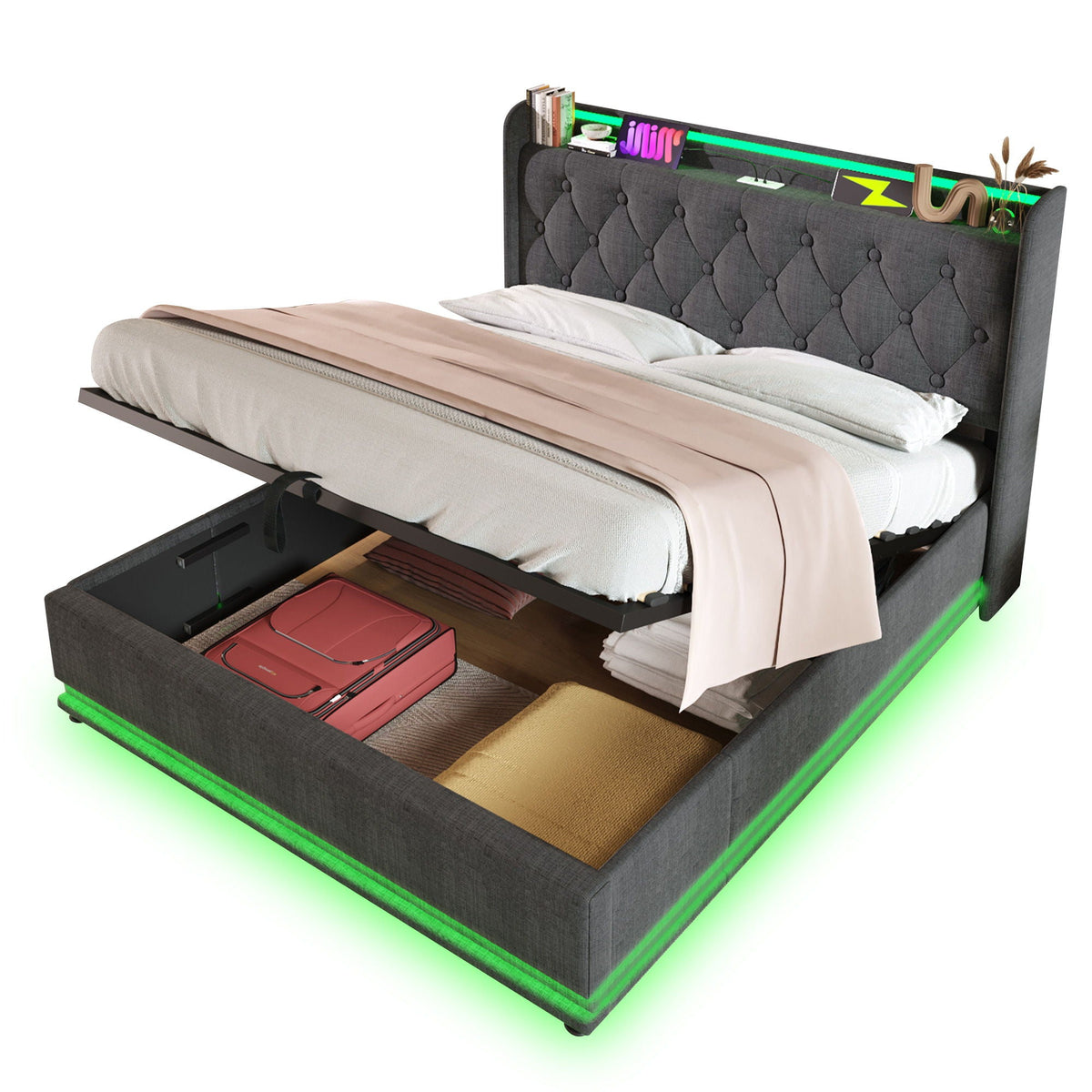 Upholstered Bed, Hydraulic Storage Bed (Without Mattress)
