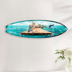 Pelican on the Pier Surfboard Coastal Wall Art