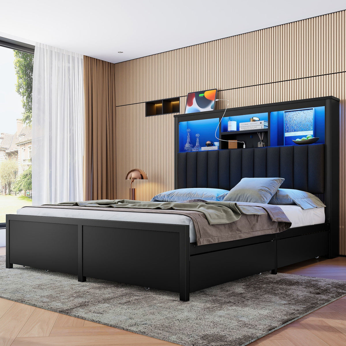 Bed Frame With High Storage Headboard