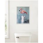 Sylvie Flamingo Standing with Toilet Paper Rolls Bathroom Art Framed Canvas