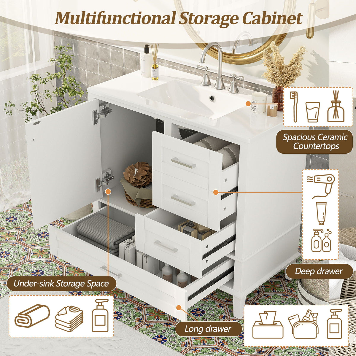 Modern Bathroom Cabinet With Sink Combo Set