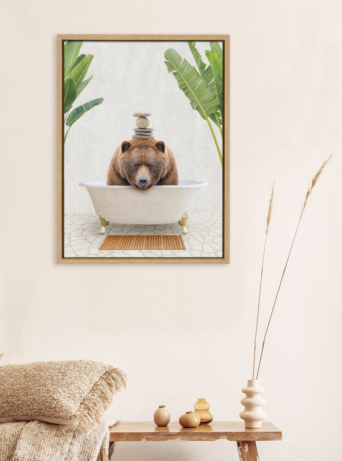 Sylvie Big Bear Bali Bath Framed Canvas