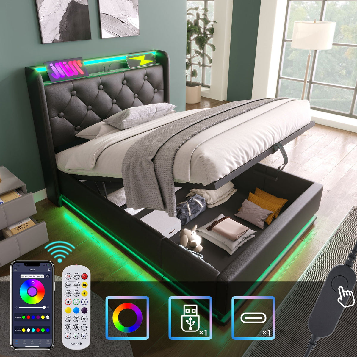 Upholstered Bed, Hydraulic Storage Bed (Without Mattress)