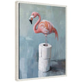 Sylvie Flamingo Standing with Toilet Paper Rolls Bathroom Art Framed Canvas