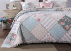 DaDa Bedding Hint of Mint Pastel Cotton Patchwork Quilt Set