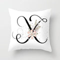 Black Alphabet Flower Print Pillow Cover