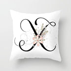 Black Alphabet Flower Print Pillow Cover