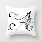 Black Alphabet Flower Print Pillow Cover