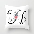 Black Alphabet Flower Print Pillow Cover