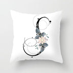 Black Alphabet Flower Print Pillow Cover
