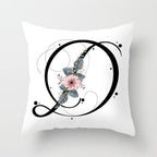 Black Alphabet Flower Print Pillow Cover