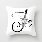 Black Alphabet Flower Print Pillow Cover