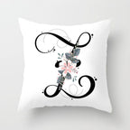 Black Alphabet Flower Print Pillow Cover