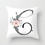 Black Alphabet Flower Print Pillow Cover