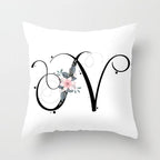 Black Alphabet Flower Print Pillow Cover