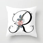 Black Alphabet Flower Print Pillow Cover