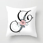 Black Alphabet Flower Print Pillow Cover