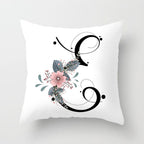 Black Alphabet Flower Print Pillow Cover