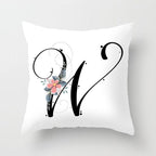 Black Alphabet Flower Print Pillow Cover