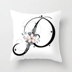 Black Alphabet Flower Print Pillow Cover