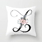 Black Alphabet Flower Print Pillow Cover