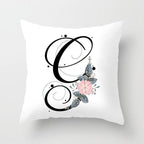 Black Alphabet Flower Print Pillow Cover