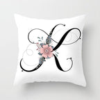 Black Alphabet Flower Print Pillow Cover