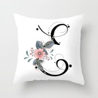 Black Alphabet Flower Print Pillow Cover