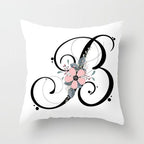 Black Alphabet Flower Print Pillow Cover