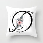 Black Alphabet Flower Print Pillow Cover