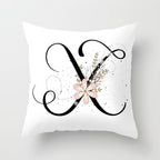 Black Alphabet Flower Print Pillow Cover