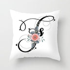 Black Alphabet Flower Print Pillow Cover