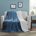 Tache Solid Embossed Rainy Day Grey Blue Sherpa Throw Blanket