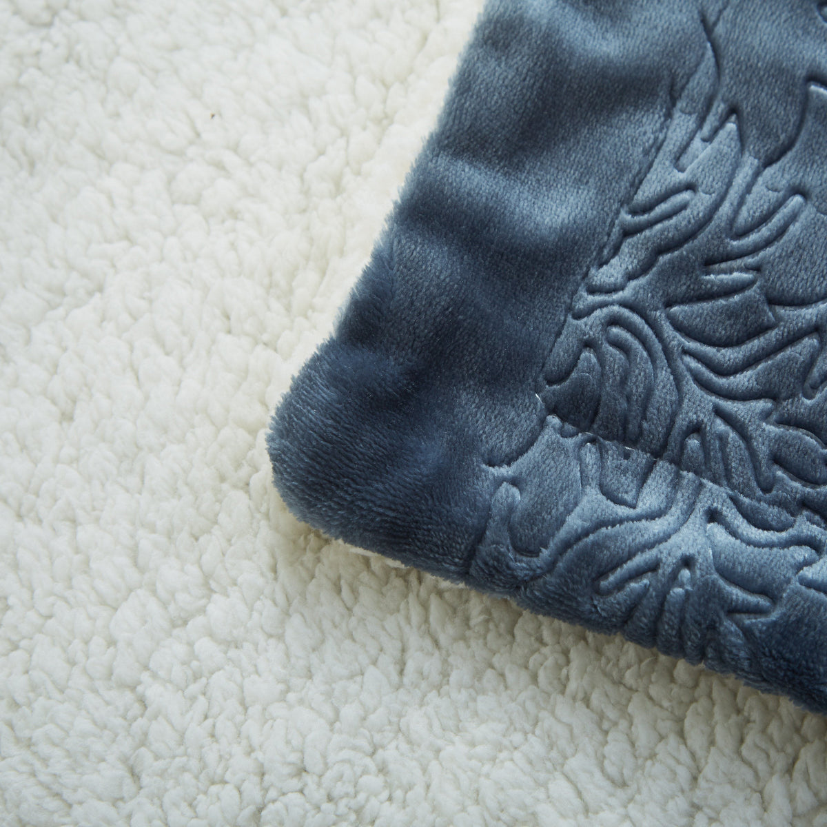 Tache Solid Embossed Rainy Day Grey Blue Sherpa Throw Blanket