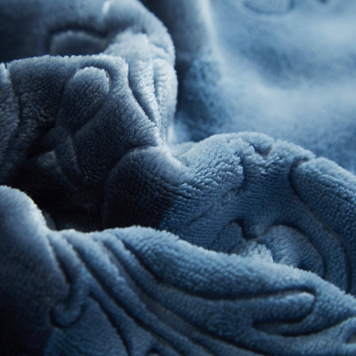 Tache Solid Embossed Rainy Day Grey Blue Sherpa Throw Blanket