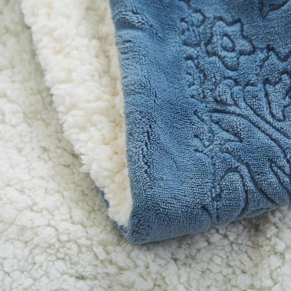 Tache Solid Embossed Rainy Day Grey Blue Sherpa Throw Blanket