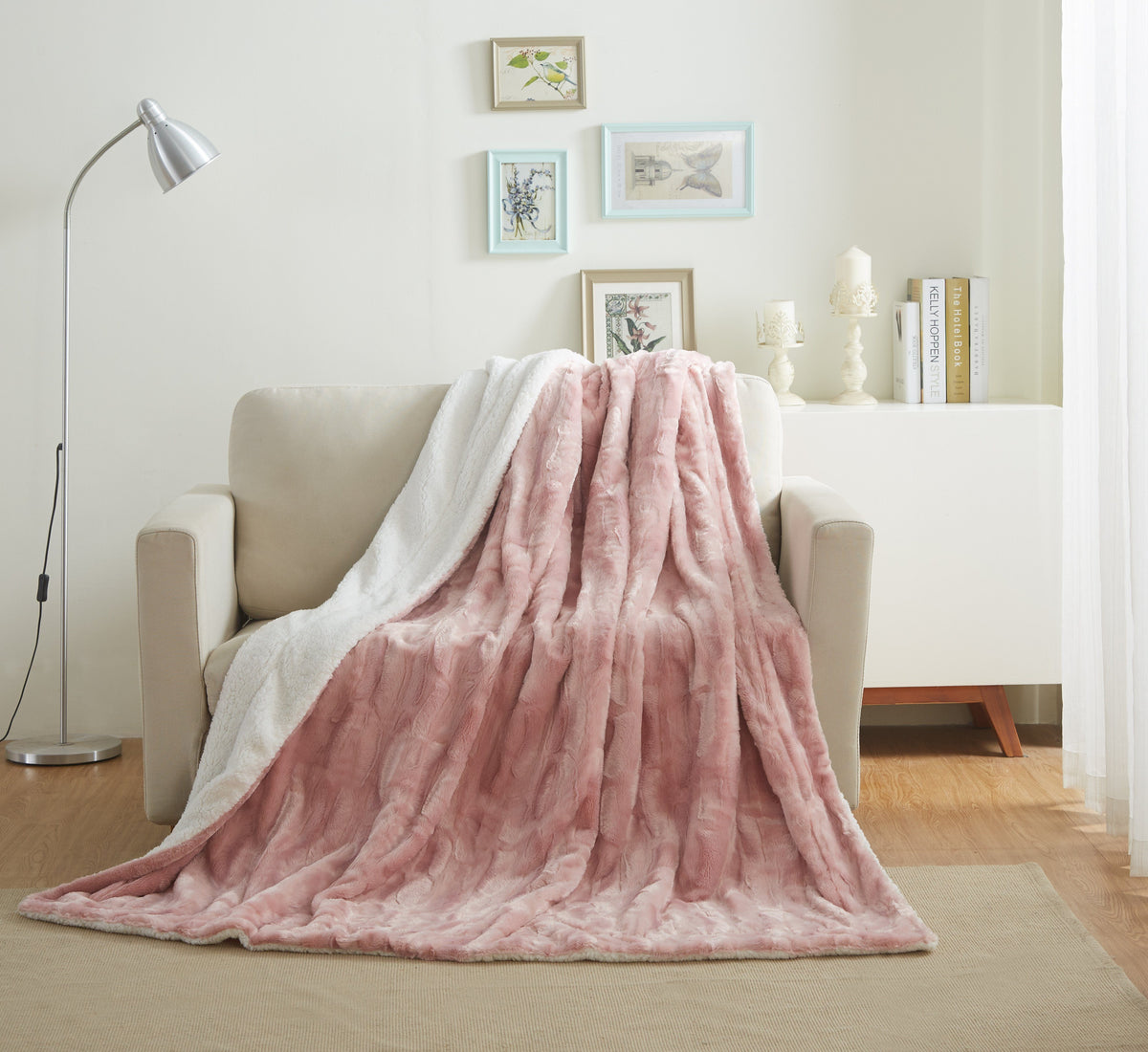 Tache Faux Fur Dusty Rose Gold Pink Throw Blanket