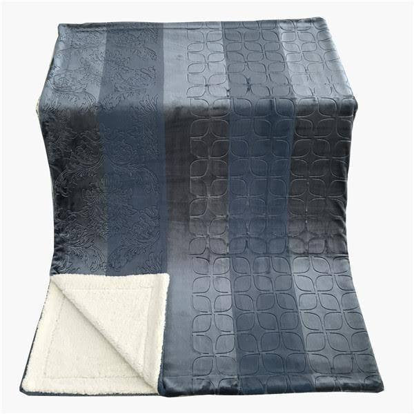 Tache Solid Embossed Rainy Day Grey Blue Sherpa Throw Blanket