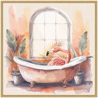 Sylvie Flamingo Bath Pastel Tropical Bathroom Watercolor Framed Canvas