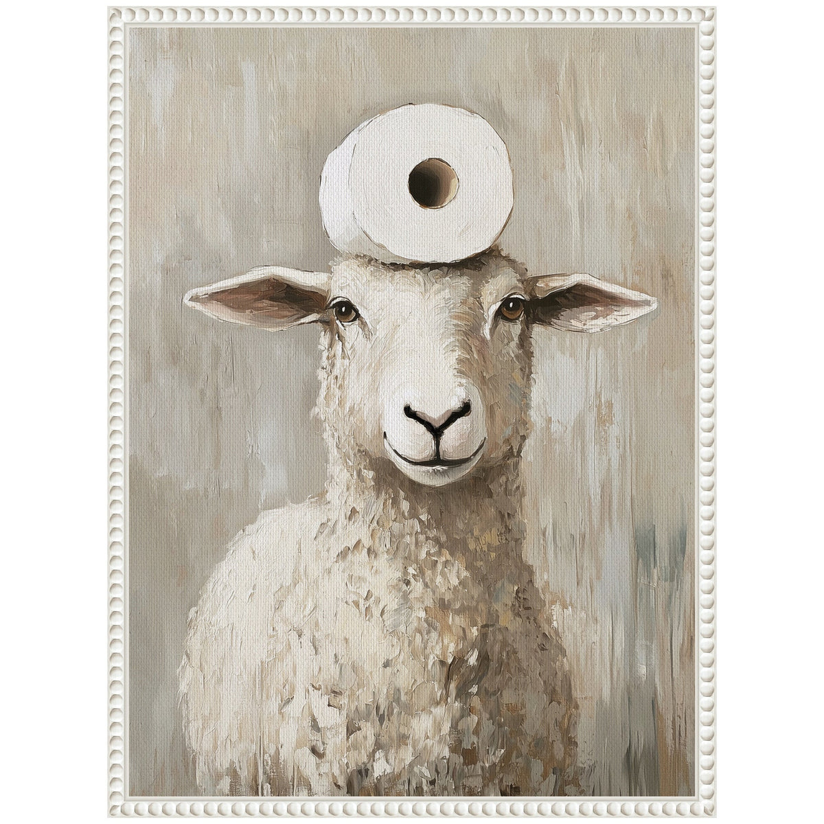 Sylvie Toilet Paper Roll on Cute Sheeps Head Bathroom Art Framed Canvas