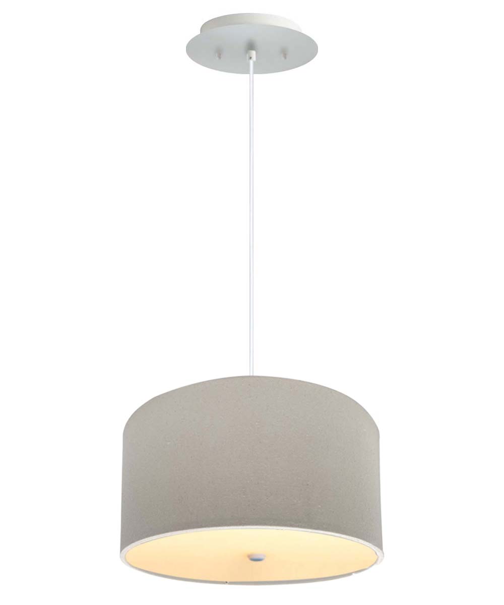 16" W 2 Light Pendant Light Oatmeal Linen Drum Shade with Diffuser
