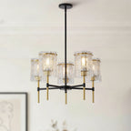 5 Light Chandelier, Textured Glass Pendant Light, (Not Including The Bulb) - Black / Gold