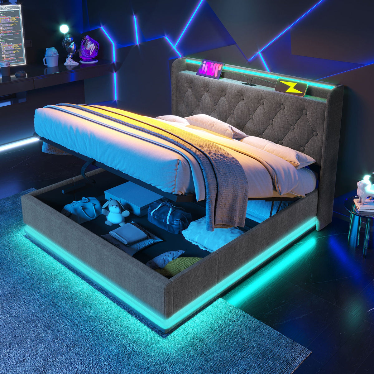 Upholstered Bed, Hydraulic Storage Bed (Without Mattress)