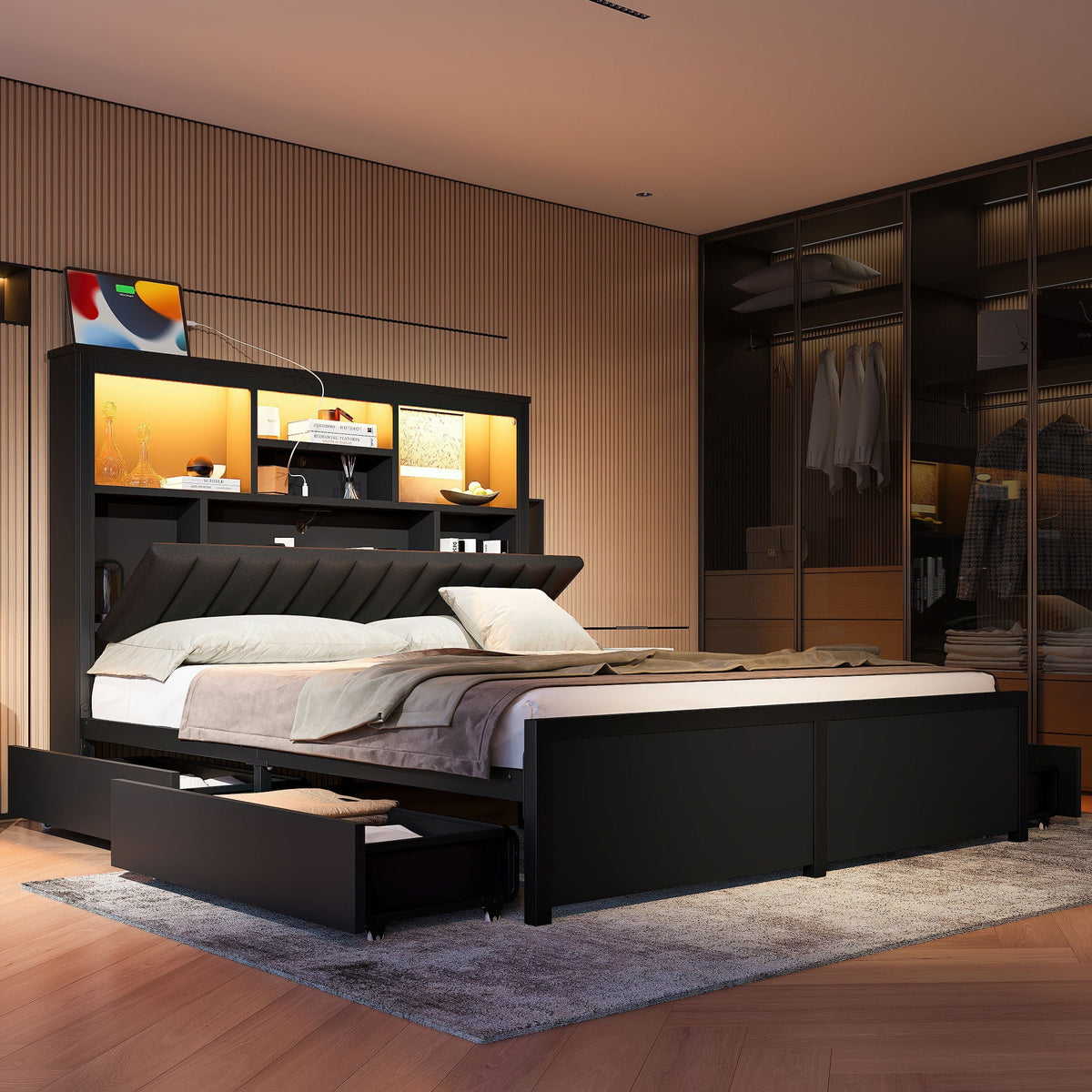 Bed Frame With High Storage Headboard