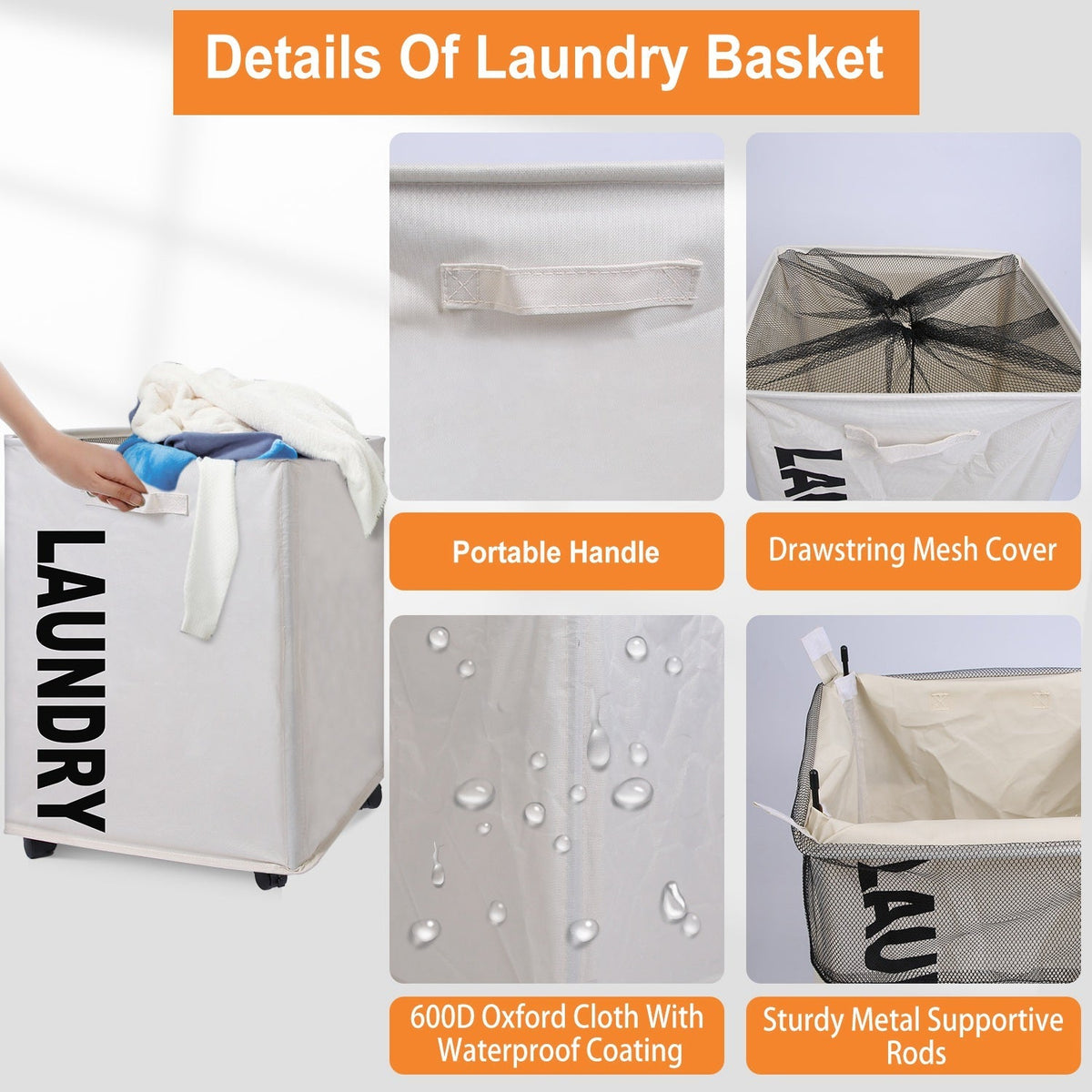 82L/21.6Gal Large Rolling Laundry Hamper Collapsible Tall Laundry Basket with Wheels
